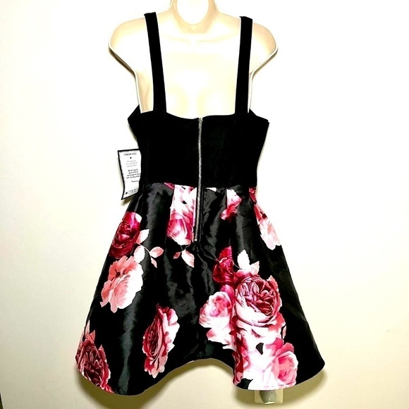 CRYSTAL DOLLS 90s Black Pink Prom Homecoming Floral Dance Fit Flare Dress NEW 13 - Picture 4 of 4